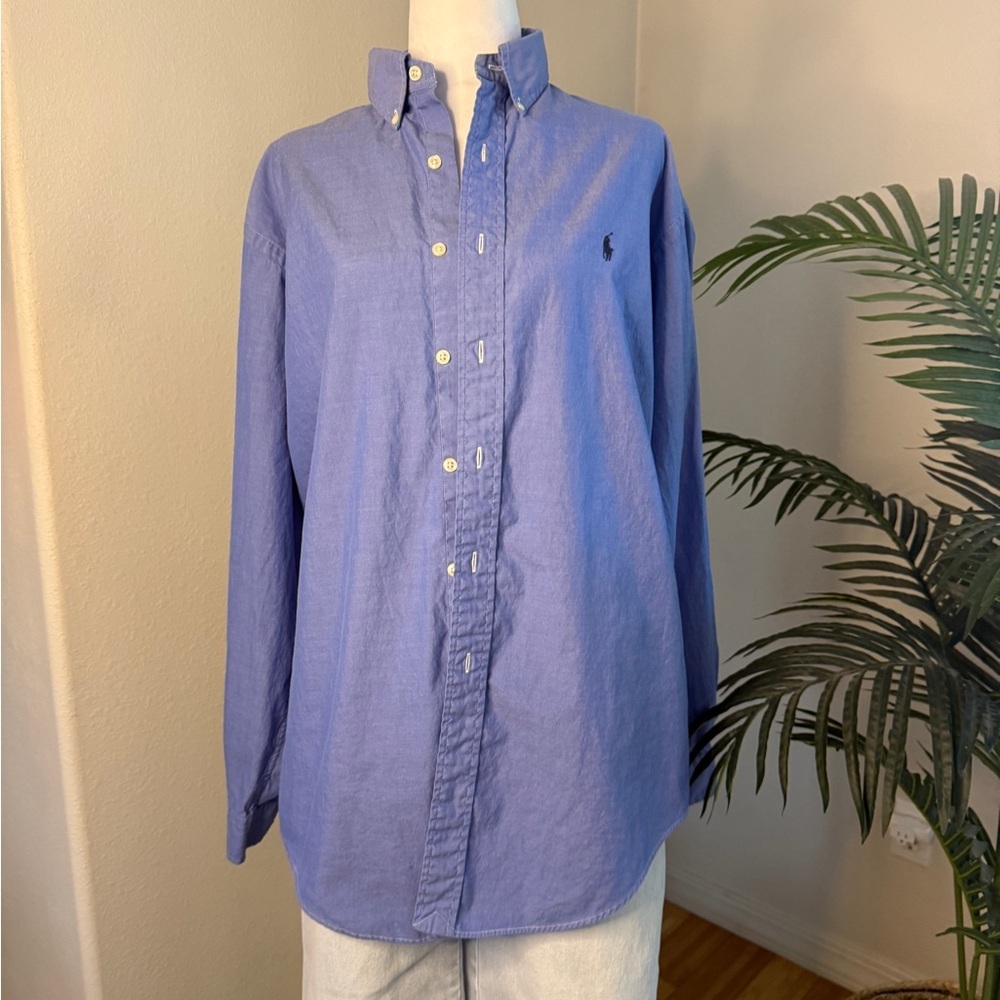 Ralph Lauren Casual Blue Button-Down Shirt with signature horse icon